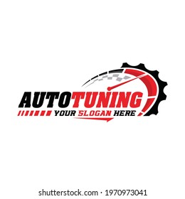 Auto Tuning Logo With Vector Template Or Automotive Company Logo. Racing Team Icon Template. Speed Service Engine Vector Illustration.