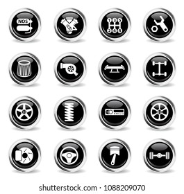 auto tuning vector icons - black round chrome buttons