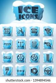 auto tuning vector icons frozen in transparent blocks of ice