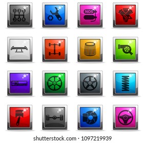 auto tuning vector icons in square colored buttons for web and user interface design