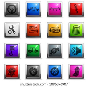 auto tuning web icons in square colored buttons