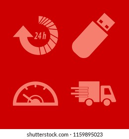 auto vector icons set. with speedometer, fast delivery truck, update hours and flash driver in set