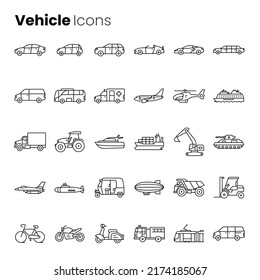 Auto vehicle side view vector icon set