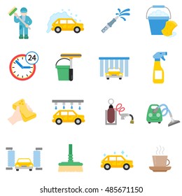 auto wash flat icons set. car wash collection symbols