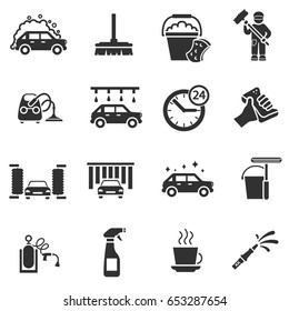 Auto wash. Monochrome icons set. Car wash, simple symbols collection. Automatic carwash, isolated vector illustrations