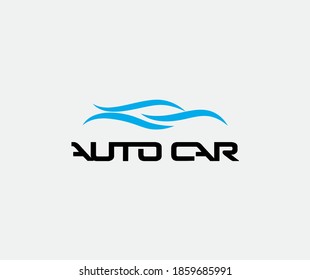 Auto Wave Lines, Isolated Icon On White Background. Dynamic Blue Car Silhouette In Move, Flat Cartoon Style Vector Logo Concept. Abstract Automotive Line Emblem For Auto Service Graphic