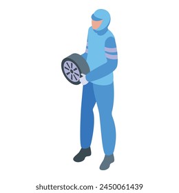 Auto wheel team icon isometric vector. Race car. Driver pit