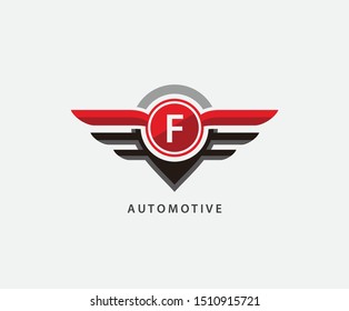 Auto Wings and Pin With Letter F Logo Icon.