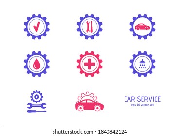 Auto workshops- vector icons set on white background. Symbol for web, infographics, print design and mobile UX/UI kit. Vector illustration, EPS10.
