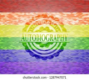 Autobiography on mosaic background with the colors of the LGBT flag