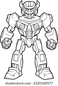 Autobot, Simple Coloring Book For Kid, Vector