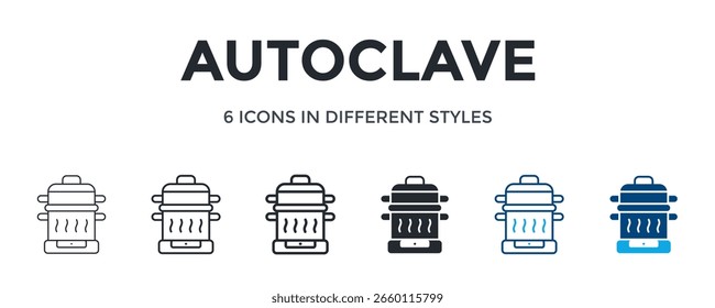Autoklav-Symbol in einer anderen Vektorgrafik. Konzipiert in dünner Linie, regelmäßige Linie, fette Linie, Glyphe, Farblinie und Farbe Glyphe Stil kann für Web verwendet werden