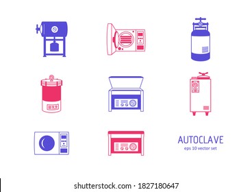Autoclave - vector icons set on white background. Symbol for web, infographics, print design and mobile UX/UI kit. Vector illustration, EPS10.