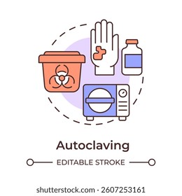 Autoclaving multi color concept icon. Steam sterilization. Infectious waste. biohazard. Round shape line illustration. Abstract idea. Graphic design. Easy to use in presentation, article