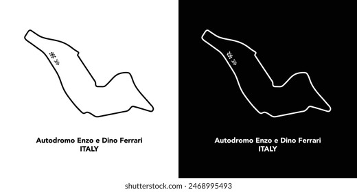 Autodromo Enzo e Dino Ferrari for autosport and motorsport. Isolated editable vector illustration on white and black background