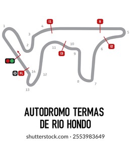 Autodromo Termas de Rio Hondo Circuit Vector. Circuit Race Track Illustration with Editable Stroke. Stock Vector.