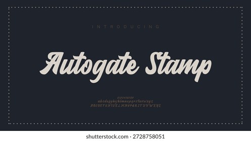 Autogate Stamp, Script premium luxury elegant alphabet letters and numbers. Elegant wedding typography classic serif font decorative vintage retro. Creative vector illustration
