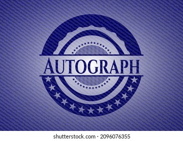 Emblema del autógrafo con fondo de alta calidad del denim. Ilustración vectorial. Detallado. 