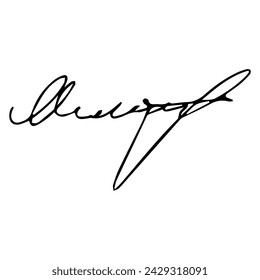 Autógrafo ficticio, firma manuscrita falsa. Garabato aislado sobre fondo blanco, ilustración vectorial