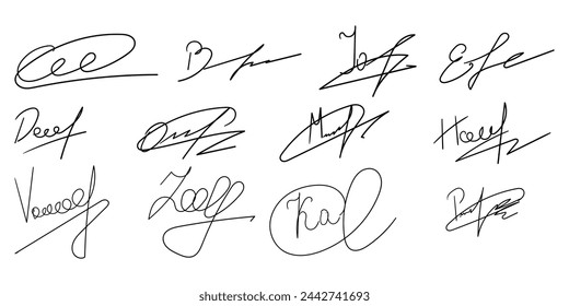 autografo o ficticia firma manuscrita falsa. vector sobre fondo de transparencia.