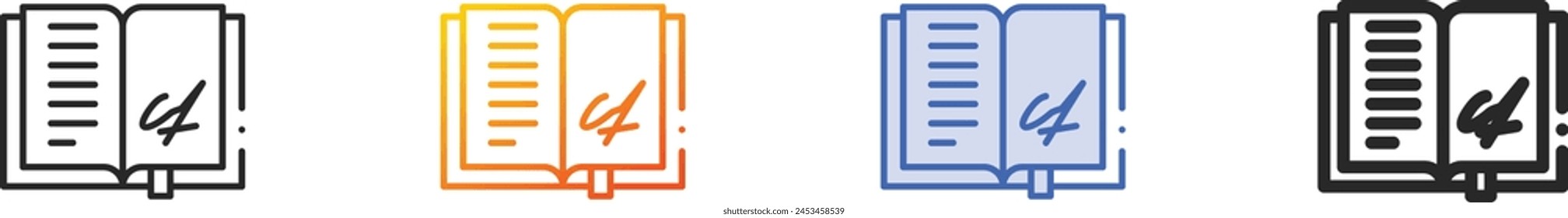 Icono de autógrafo.Diseño lineal delgado, degradado, trazo azul y estilo audaz aislado sobre fondo blanco