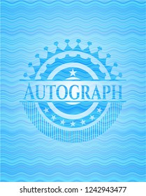 Autograph light blue water wave emblem background.