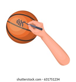 Autograph On A Basket Ball.Basketball Single Icon In Cartoon Style Vector Symbol Stock Illustration Web.