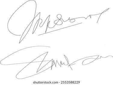 Autograph or signature pack. Isolated vector set of the unique, personal marks representing identity or approval, serve as distinctive symbols, embodying personality and validating document or artwork