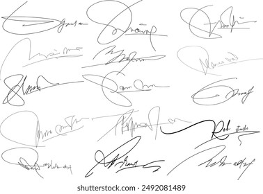 Autographs handwritten pen signatures for digital documents. Hand signature templates, isolated abstract autograph neoteric vector graphic set.eps8