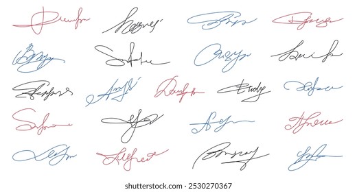 Autographs handwritten set. Abstract handwritten signature, signatures, script, calligraphy.