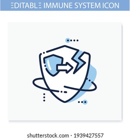 Icono de línea de enfermedad autoinmune. Respuesta inmune anormal. Concepto de sistema inmune. Inmunología. Sistema de defensa corporal. Salud, inmunidad, prevención de enfermedades. Ilustración vectorial aislada. Trazo editable
