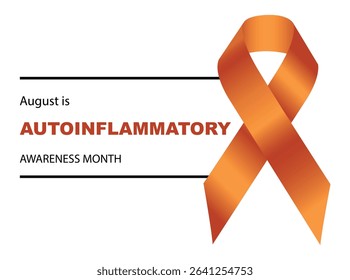 Autoinflammatory Awareness Month. Raising awareness of Autoinflammatory  health campaign. Orange Awareness Ribbon on White Background. For web banner, card, poster, social media. Vector Illustration