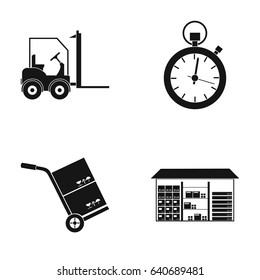 Autoloader, goods trolley, stop watch, warehouse. Logistic,set collection icons in black style vector symbol stock illustration web.