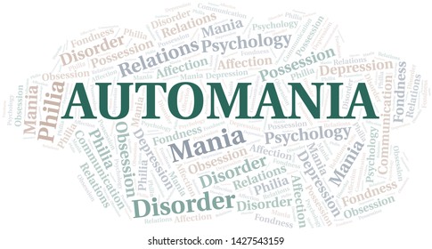 Automania word cloud. Type of mania, made with text only.