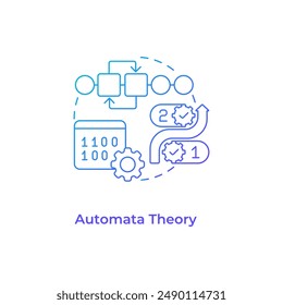 Icono de concepto de gradiente azul de la teoría de autómatas. Números binarios. Algoritmo. Informática teórica. Ilustración de línea de forma redonda. Abstractas idea. Diseño gráfico. Fácil de usar en el artículo