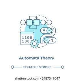 Icono de concepto de teoría de autómatas azul suave. Números binarios. Algoritmo. Informática teórica. Ilustración de línea de forma redonda. Abstractas idea. Diseño gráfico. Fácil de usar en el artículo