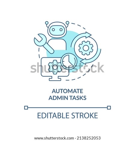 Automate admin tasks turquoise concept icon. Way to increase business efficiency abstract idea thin line illustration. Isolated outline drawing. Editable stroke. Arial, Myriad Pro-Bold fonts used