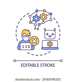 Automate business process concept icon. Integrating robots into workplace. Machine replace human abstract idea thin line illustration. Isolated outline drawing. Editable stroke. Arial font used