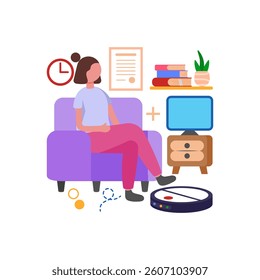 Automate Cleaning with Robot Vacuum Flat Vector Illustration