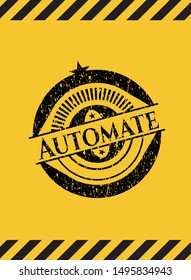 Automate inside warning sign, black grunge emblem. Vector Illustration. Detailed.
