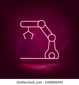 Automate robot, hydraulic arm vector neon icon. Illustration isolated vector sig