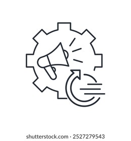 Automated advertising. Marketing strategy integration.  Vector illustration icon isolated on white background.
