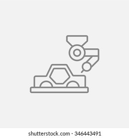 Automated assembly line for cars line icon for web, mobile and infographics. Vector dark grey icon isolated on light grey background.