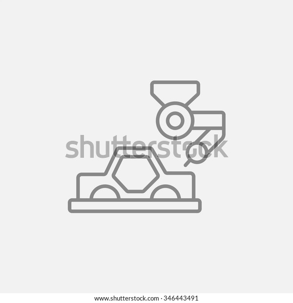 Automated assembly line for cars line icon\
for web, mobile and infographics. Vector dark grey icon isolated on\
light grey\
background.