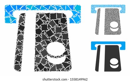 Automated banking service composition of rugged elements in different sizes and color tones, based on automated banking service icon. Vector rugged parts are combined into composition.