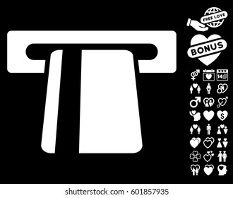 Automated Banking Service icon with bonus dating clip art. Vector illustration style is flat iconic symbols on white background.