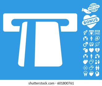 Automated Banking Service pictograph with bonus romantic pictograph collection. Vector illustration style is flat iconic symbols on white background.