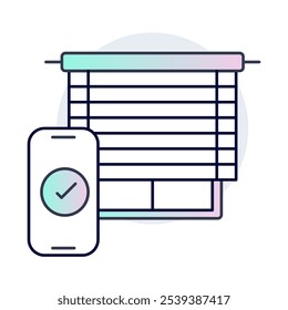 Ícone de Persianas Automatizadas - Smartphone Controlando Persianas de Janela, Representando Ajuste de Cobertura de Janela Remota