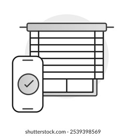 Ícone de Persianas Automatizadas - Smartphone Controlando Persianas de Janela, Representando Ajuste de Cobertura de Janela Remota