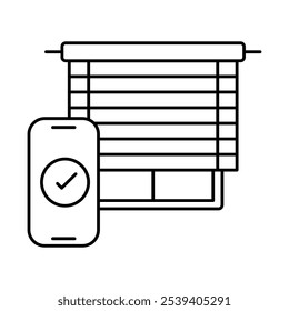 Ícone de Persianas Automatizadas - Smartphone Controlando Persianas de Janela, Representando Ajuste de Cobertura de Janela Remota